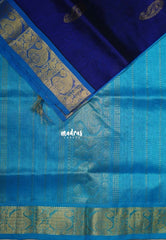 Violet Blue - Meenakshi - Light Weight Pure Silk Cotton Saree with Mango Border Contrast Pallu and Blouse - Perfect for Wedding Functions