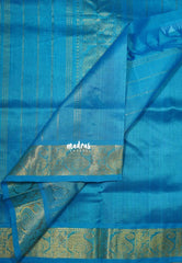 Violet Blue - Meenakshi - Light Weight Pure Silk Cotton Saree with Mango Border Contrast Pallu and Blouse - Perfect for Wedding Functions