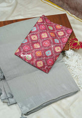 Mia - Soft linen cotton with tissue border and printed blouse - Grey