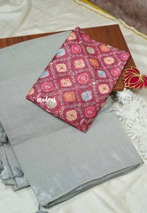 Mia - Soft linen cotton with tissue border and printed blouse - Grey