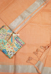 Mia - Soft linen cotton with tissue border and printed blouse - Orange