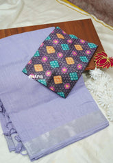 Mia - Soft linen cotton with tissue border and printed blouse - Mild Lavender