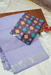 Mia - Soft linen cotton with tissue border and printed blouse - Mild Lavender