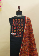Amitha - Rich Black - Mirror work Yoke Handspun Kalamkari Salwar Material - Best for Office Wear