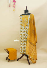 Amitha – Ivory with Yellow - Mirror work Yoke prewashed pure cotton salwar material and silk dupatta - Best for Office Wear