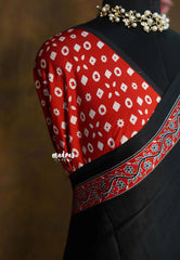 Nightfall Black - Ajrakh semi Modal silk half and half pattern - Perfect for Office Wear