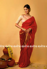 Chilli Red - Nayanthara Mookuthi Amman 2 Pooja Saree Gold Tissue zari pallu