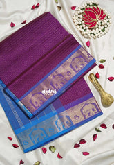 Magenta Purple - Mookuthi Amman Silk Cotton Checks with Laksha Deepam Yaanai Border Contrast Pallu and Blouse - Perfect for Wedding Functions