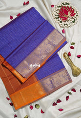 Lavender Blue - Mookuthi Amman Silk Cotton Checks with Laksha Deepam Mayil Border Contrast Pallu and Blouse - Perfect for Wedding Functions