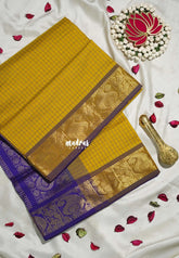 Greenish Yellow - Mookuthi Amman Silk Cotton Muthu Kattam with Mango Border Contrast Pallu and Blouse - Perfect for Wedding Functions