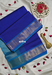 MS Amma Blue - Mookuthi Amman Silk Cotton Muthu Kattam with Traditional Border Contrast Pallu and Blouse - Perfect for Wedding Functions