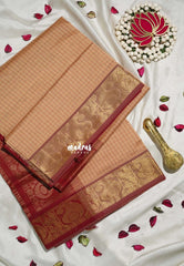 Powder Beige Peach - Mookuthi Amman Silk Cotton Muthu Kattam with Mango Border Contrast Pallu and Blouse - Perfect for Wedding Functions
