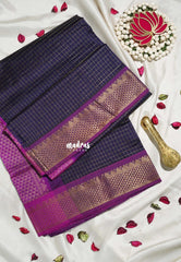 Navy Blue - Mookuthi Amman Silk Cotton Muthu Kattam with Traditional Border Contrast Pallu and Blouse - Perfect for Wedding Functions