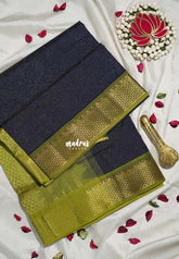 Dual Shade Midnight Blue - Mookuthi Amman Silk Cotton Vaira Oosi Weavig with Traditional Border Contrast Pallu and Blouse - Perfect for Wedding Functions