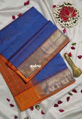 Dual Shade Peacock Blue - Mookuthi Amman Silk Cotton Vaira Oosi Weavig with Rudraksham Border Contrast Pallu and Blouse - Perfect for Wedding Functions