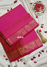 Dual Shade Queen's Pink - Mookuthi Amman Silk Cotton Vaira Oosi Weavig with Traditional Border Contrast Pallu and Blouse - Perfect for Wedding Functions
