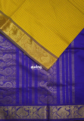 Greenish Yellow - Mookuthi Amman Silk Cotton Muthu Kattam with Mango Border Contrast Pallu and Blouse - Perfect for Wedding Functions