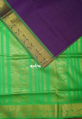 Dual Shade Royal Purple - Mookuthi Amman Silk Cotton Vaira Oosi Weavig with Mayil Border Contrast Pallu and Blouse - Perfect for Wedding Functions