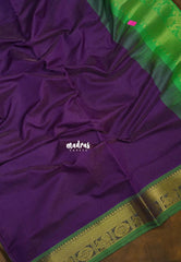 Dual Shade Royal Purple - Mookuthi Amman Silk Cotton Vaira Oosi Weavig with Mayil Border Contrast Pallu and Blouse - Perfect for Wedding Functions