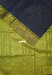 Dual Shade Midnight Blue - Mookuthi Amman Silk Cotton Vaira Oosi Weavig with Traditional Border Contrast Pallu and Blouse - Perfect for Wedding Functions