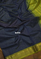 Dual Shade Midnight Blue - Mookuthi Amman Silk Cotton Vaira Oosi Weavig with Traditional Border Contrast Pallu and Blouse - Perfect for Wedding Functions