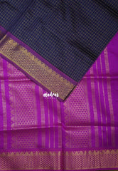 Navy Blue - Mookuthi Amman Silk Cotton Muthu Kattam with Traditional Border Contrast Pallu and Blouse - Perfect for Wedding Functions