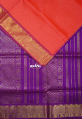 Candy Peach Orange - Mookuthi Amman Silk Cotton Muthu Kattam with Mango and Rudraksham Border Contrast Pallu and Blouse - Perfect for Wedding Functions