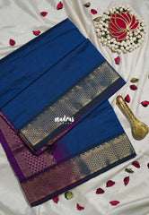 Peacock Blue - Mookuthi Amman Plain Silk Cotton with Traditional Gadwal Border Contrast Pallu and Blouse - Perfect for Wedding Functions