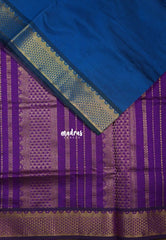 Peacock Blue - Mookuthi Amman Plain Silk Cotton with Traditional Gadwal Border Contrast Pallu and Blouse - Perfect for Wedding Functions