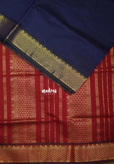 Midnight Blue with Maroon - Mookuthi Amman Plain Silk Cotton with Traditional Gadwal Border Contrast Pallu and Blouse - Perfect for Wedding Functions