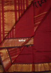 Midnight Blue with Maroon - Mookuthi Amman Plain Silk Cotton with Traditional Gadwal Border Contrast Pallu and Blouse - Perfect for Wedding Functions