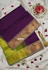 Jamun Purple - Mookuthi Amman Plain Silk Cotton with Traditional Border Contrast Pallu and Blouse - Perfect for Wedding Functions