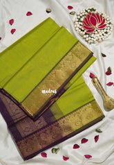 Sap Green - Mookuthi Amman Plain Silk Cotton Mango, Temple Border with Contrast Pallu and Blouse - Perfect for Wedding Functions