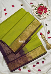 Sap Green - Mookuthi Amman Plain Silk Cotton Mango, Temple Border with Contrast Pallu and Blouse - Perfect for Wedding Functions
