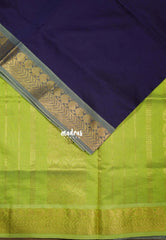 Midnight Blue - Mookuthi Amman Plain Silk Cotton with Mango Border Contrast Pallu and Blouse - Perfect for Wedding Functions