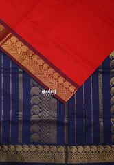 Neon Orange - Mookuthi Amman Plain Silk Cotton with Mango Border Contrast Pallu and Blouse - Perfect for Wedding Functions