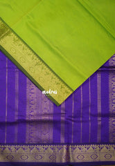 Pretty Parrot Green - Mookuthi Amman Plain Silk Cotton Mango, Temple Border with Contrast Pallu and Blouse - Perfect for Wedding Functions