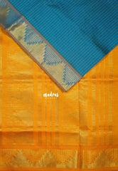 Teal Blue - Mookuthi Amman Silk Cotton Muthu Kattam with Temple Border Contrast Pallu and Blouse - Perfect for Wedding Functions