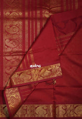 Powder Beige Peach - Mookuthi Amman Silk Cotton Muthu Kattam with Mango Border Contrast Pallu and Blouse - Perfect for Wedding Functions