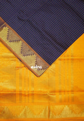 Midnight Navy Blue - Mookuthi Amman Silk Cotton Muthu Kattam with Temple Border Contrast Pallu and Blouse - Perfect for Wedding Functions