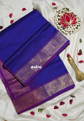 MS Amma Blue - Mookuthi Amman Plain Silk Cotton with Traditional Border Contrast Pallu and Blouse - Perfect for Wedding Functions