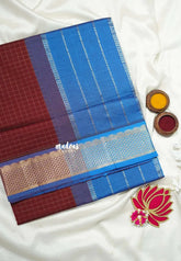 Brownish Maroon - Mookuthi Amman silk cotton muthukattam with mayil, yanai zari border - Best for Wedding Functions