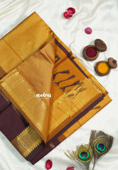 Coffee Brown - Mookuthi Amman Silk Cotton Kolam and Mango zari lines Buttas and Multi Buttas Border - Best for Wedding Functions