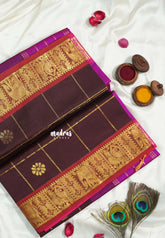 Coffee Brown - Mookuthi Amman Silk Cotton kattam with Annam and malar buttas - Best for Wedding Functions