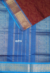 Dark Brown - Mookuthi Amman Silk Cotton Fully Weaving with Rudraksham Border - Best for Wedding Functions