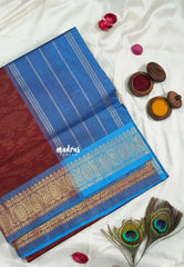 Dark Brown - Mookuthi Amman Silk Cotton Fully Weaving with Rudraksham Border - Best for Wedding Functions