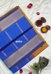 Royal Blue - Mookuthi Amman Silk Cotton Kolam and Mango zari lines Buttas and Multi Buttas Border - Best for Wedding Functions
