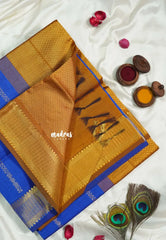 Royal Blue - Mookuthi Amman Silk Cotton Kolam and Mango zari lines Buttas and Multi Buttas Border - Best for Wedding Functions