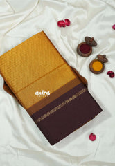 Coffee Brown - Mookuthi Amman Silk Cotton Kolam and Mango zari lines Buttas and Multi Buttas Border - Best for Wedding Functions