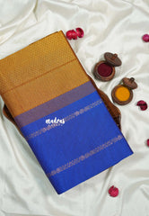 Royal Blue - Mookuthi Amman Silk Cotton Kolam and Mango zari lines Buttas and Multi Buttas Border - Best for Wedding Functions